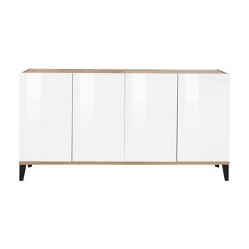 Dmora Buffet moderne à 4 portes, Made in Italy, Buffet de cuisine surélevé, Buffet design de salon, Cm 160x40h82, Blanc brillant et Érable 3