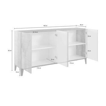 Dmora Buffet moderne à 4 portes, Made in Italy, Buffet de cuisine surélevé, Buffet design de salon, Cm 160x40h82, Blanc brillant et Érable 5