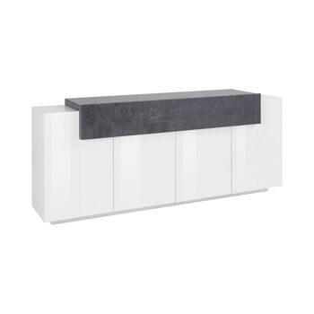 Dmora Buffet moderne à 5 portes, Made in Italy, Buffet de cuisine, Buffet design de salon, 200x45h86 cm, Blanc brillant et Gris cendré 2