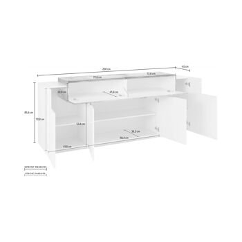 Dmora Buffet moderne à 5 portes, Made in Italy, Buffet de cuisine, Buffet design de salon, 200x45h86 cm, Blanc brillant et Gris cendré 4