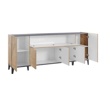 Dmora Buffet moderne à 6 portes, Made in Italy, Buffet de cuisine surélevé, Buffet design de salon, Cm 200x40h82, Ardoise et Érable 3