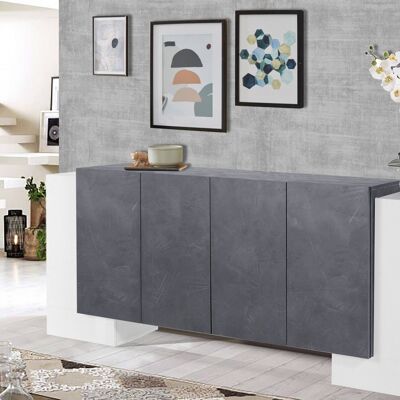 Dmora Credenza moderna a 6 ante, Made in Italy, Madia da cucina, Buffet di design da soggiorno, cm 210x45h85, Bianco lucido e Grigio Cenere