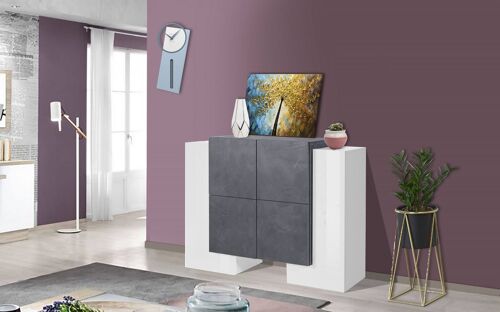 Dmora Credenza moderna di design a 6 ante, Made in Italy, Buffet da cucina, Madia con scaffali da cucina, cm 130x45h100, Bianco lucido e Grigio Cenere