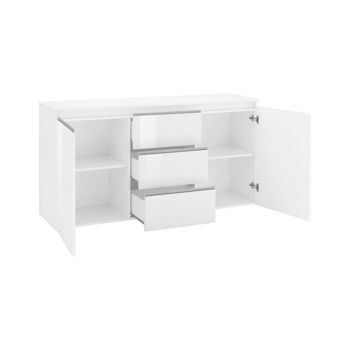 Dmora Buffet moderne, Buffet design avec 2 portes 3 tiroirs, Made in Italy, Meuble TV, Buffet de salon, 150x40h81 cm, Blanc brillant 3