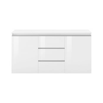 Dmora Buffet moderne, Buffet design avec 2 portes 3 tiroirs, Made in Italy, Meuble TV, Buffet de salon, 150x40h81 cm, Blanc brillant 4