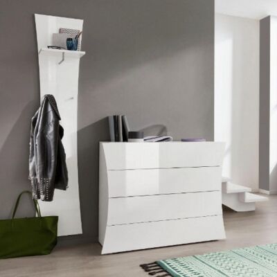 Dmora Credenza moderna, Madia di design a 2 ante e 4 cassetti, Made in Italy, Mobile Porta TV, Buffet da soggiorno, cm 124x40h82, colore Bianco lucido