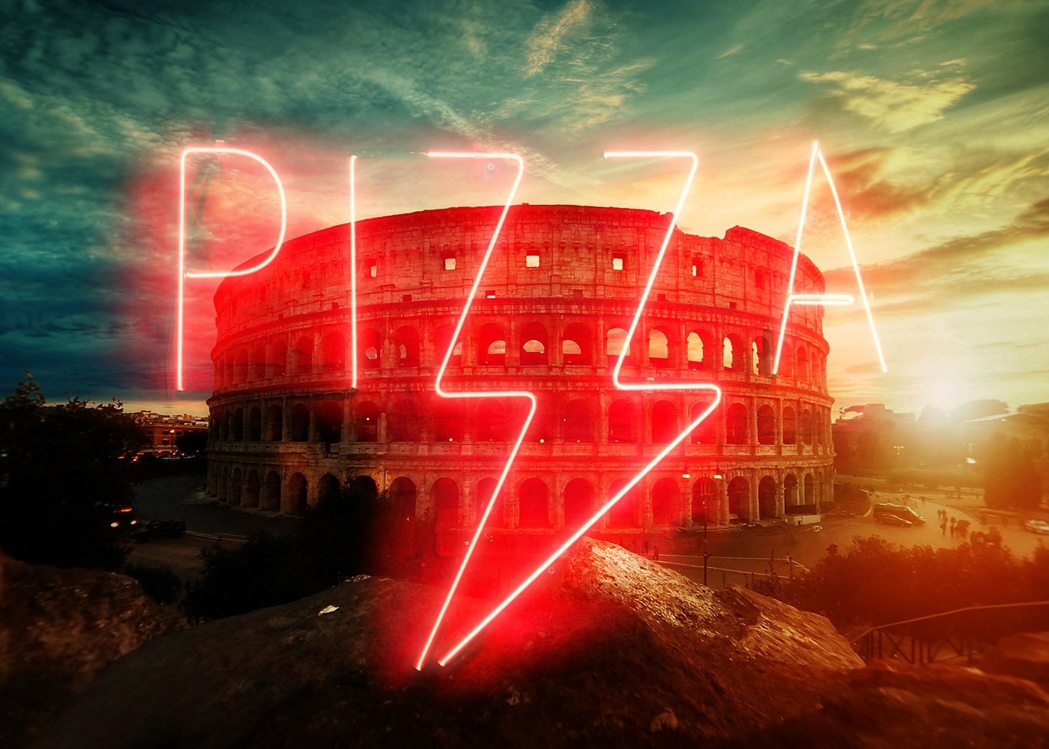 Pizza Sign Rome Neon Print - 50x70 - Matt
