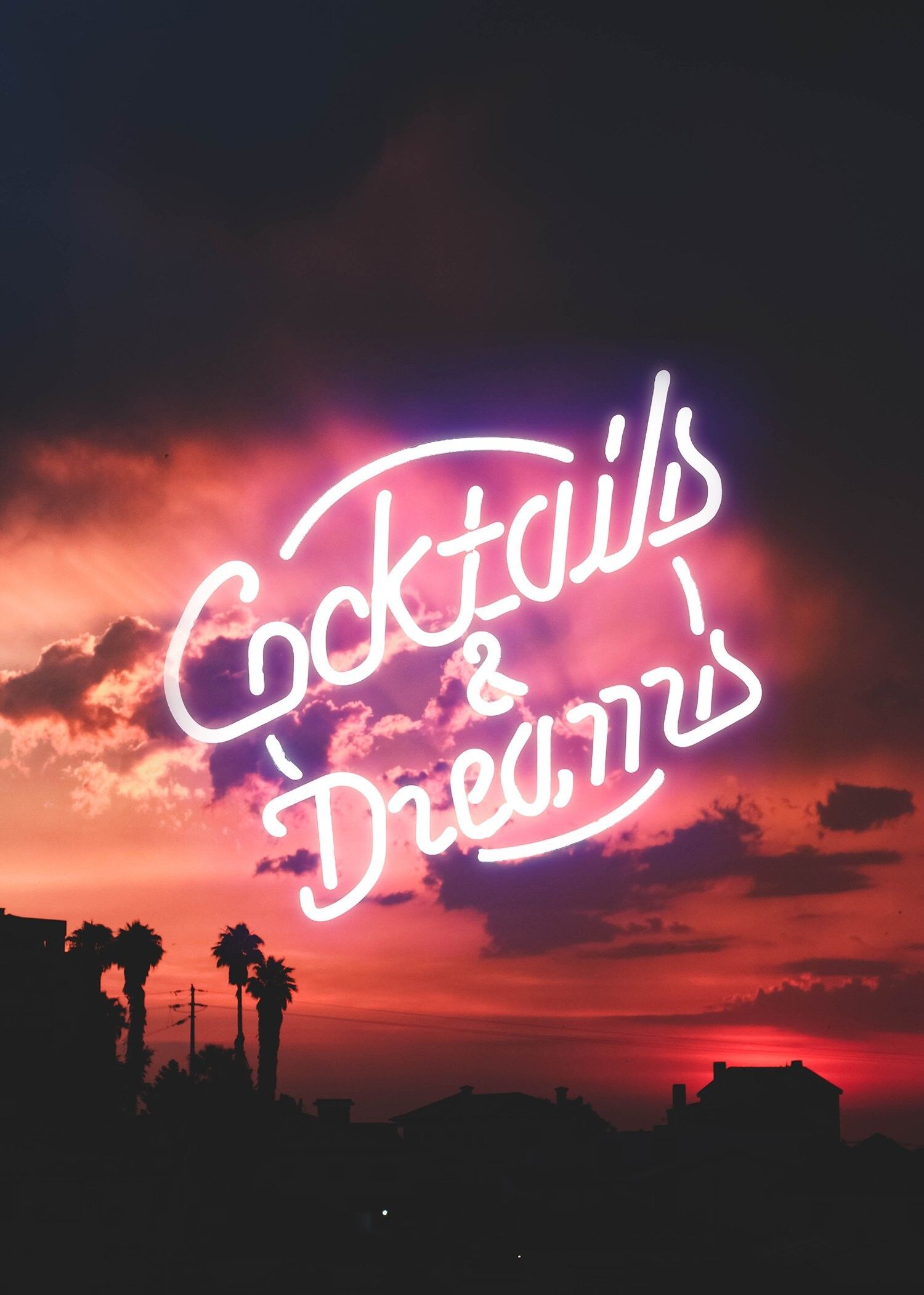 Cocktails And Dreams Stampa al neon al tramonto - 50x70 - Opaco