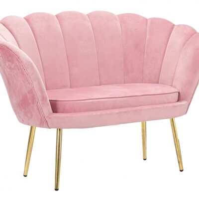 Dmora Divanetto 2 posti in velluto, colore rosa, con gambe dorate dal particolare design che richiama i petali di un fiore, Misure 74 x 84 x 130 cm