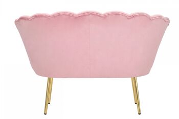 Canapé 2 places Dmora en velours, couleur rose, avec pieds dorés au design particulier qui rappelle les pétales d'une fleur, Mesure 74 x 84 x 130 cm 2