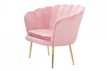 Canapé 2 places Dmora en velours, couleur rose, avec pieds dorés au design particulier qui rappelle les pétales d'une fleur, Mesure 74 x 84 x 130 cm 3