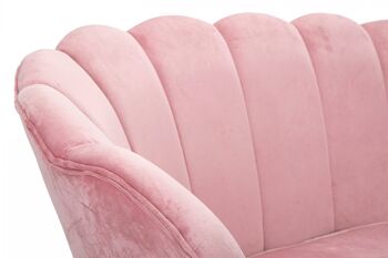 Canapé 2 places Dmora en velours, couleur rose, avec pieds dorés au design particulier qui rappelle les pétales d'une fleur, Mesure 74 x 84 x 130 cm 6