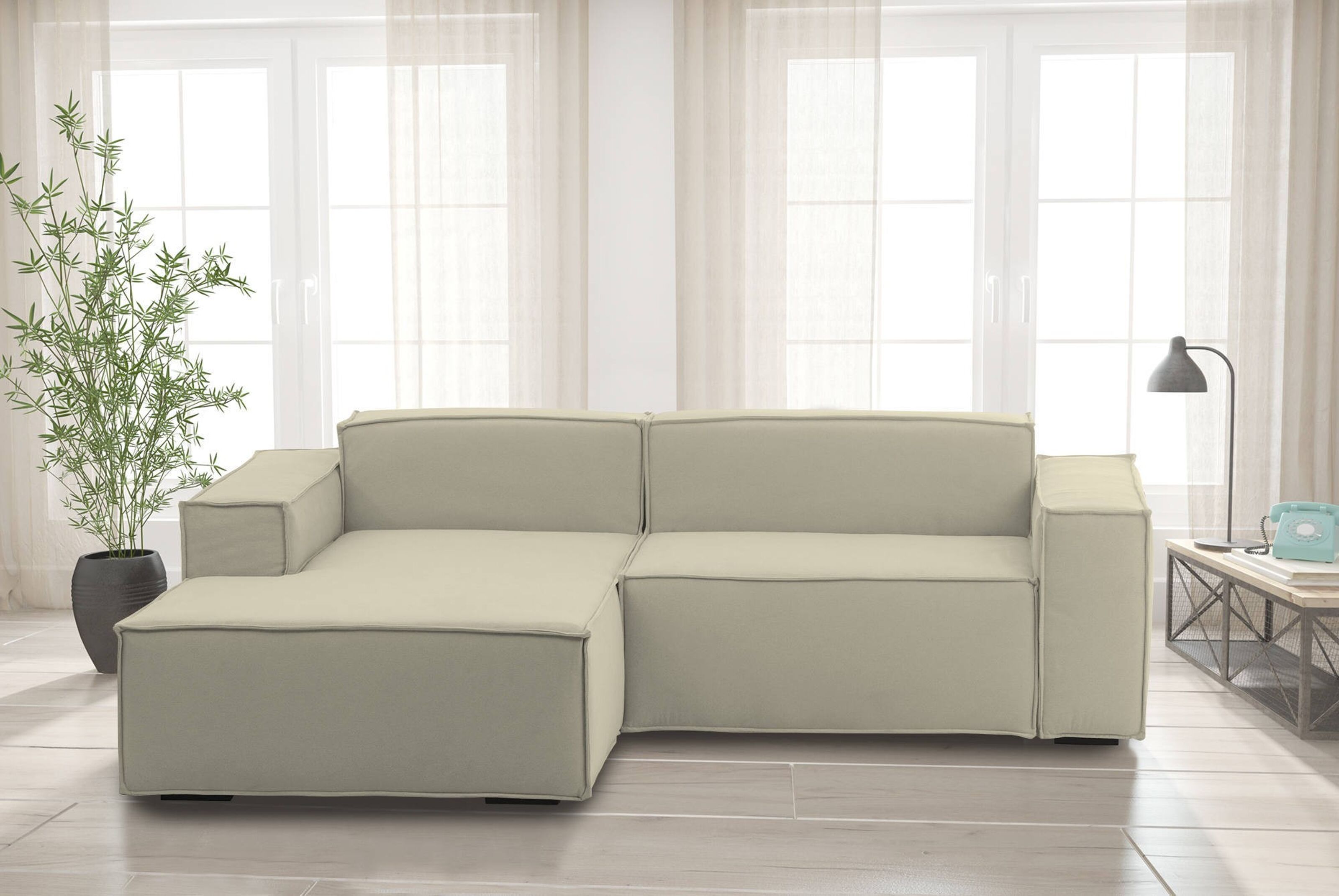 Kaufen Sie Dmora Nadia festes Sofa, modulares 2-Sitzer-Sofa mit linker  Halbinsel, Made in Italy, modernes Stoffsofa, Cm 220x170h70, Beige zu  Großhandelspreisen