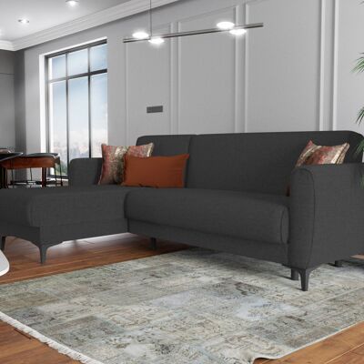 Dmora Divano letto Angel, Divano letto ad angolo con penisola reversibile, Sofà contenitore moderno con chaiselongue e 3 cuscini, Cm 230x153h85, Antracite