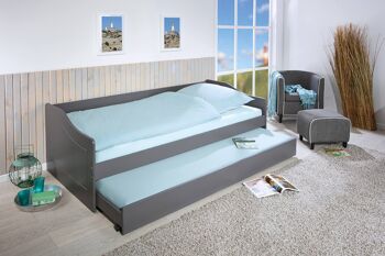Dmora Canapé-lit avec lit gigogne, en pin teinté gris, 97x208x62 cm 1