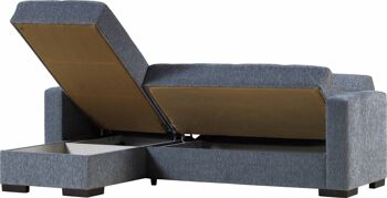 Canapé-lit Dmora Fernando, Canapé-lit d'angle avec péninsule réversible, Canapé de rangement pour le salon avec chaislongue et 2 coussins, Cm 230x150h81, Gris 3