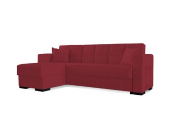 Canapé-lit Dmora Fernando, Canapé-lit d'angle avec péninsule réversible, Canapé de rangement de salon avec chaislongue et 2 coussins, Cm 230x150h81, Rouge 2