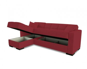 Canapé-lit Dmora Fernando, Canapé-lit d'angle avec péninsule réversible, Canapé de rangement de salon avec chaislongue et 2 coussins, Cm 230x150h81, Rouge 3