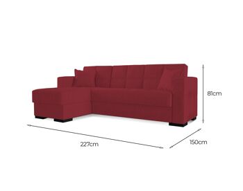 Canapé-lit Dmora Fernando, Canapé-lit d'angle avec péninsule réversible, Canapé de rangement de salon avec chaislongue et 2 coussins, Cm 230x150h81, Rouge 5