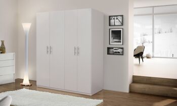 Dmora Guardaroba Algete, Armoire moderne avec portes battantes, Mobilier de chambre linéaire avec tringle à vêtements et étagères, couleur blanc mat, Cm 181x55h202, 4 Portes 1