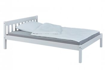 Lit Dmora pour 1 carré et demi, en pin teinté blanc, cm 148x210x70, filet non inclus 3