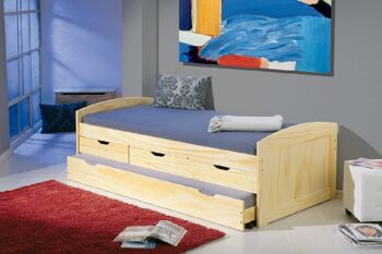 Lit Dmora avec deuxième lit gigogne et tiroirs, couleur chêne, 98 x 63 x 205 cm. 3