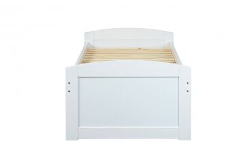 Dmora Lit conteneur avec 2 grands tiroirs, bois de pin massif verni blanc, 98x205x63 cm, sommier inclus 4