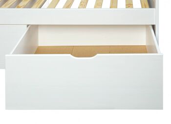 Dmora Lit conteneur avec 2 grands tiroirs, bois de pin massif verni blanc, 98x205x63 cm, sommier inclus 6