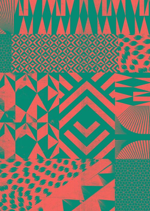 Geometric Segments Pink & Green Print - 50x70 - Matte