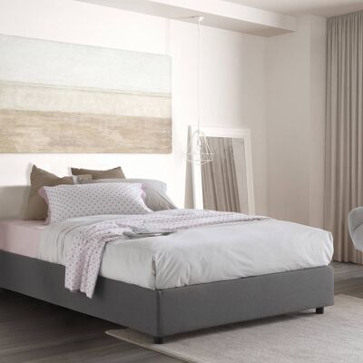 Letto singolo Roberta, Letto contenitore con rivestimento in tessuto, 100%  Made in Italy, Apertura laterale, con materasso Cm 80x190 incluso, Blu