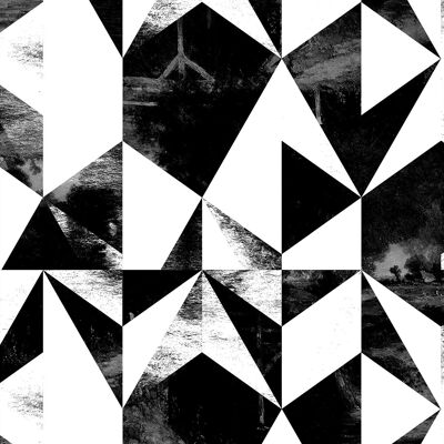 Imprimé Triangles Géométriques Noir et Blanc - 50x70 - Mat