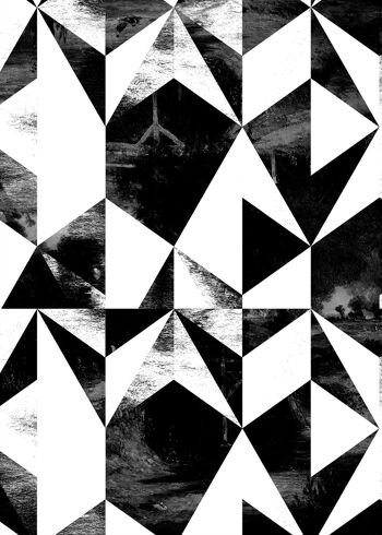 Imprimé Triangles Géométriques Noir et Blanc - 50x70 - Mat 1