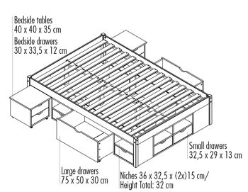 Dmora Lit double avec compartiments de rangement et table de chevet incluse avec roulettes, couleur blanche, 166,5 x 47,5 x 209 cm 5