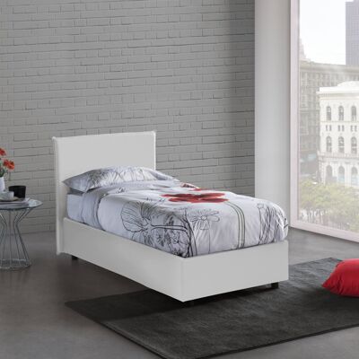 Dmora Letto singolo Brigida, Letto contenitore con rivestimento in ecopelle, Made in Italy, Apertura frontale, adatto per materasso cm 80x190, Bianco