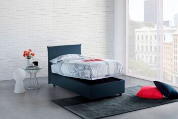 Dmora lit simple Bruna, Lit coffre avec revêtement en tissu, Made in Italy, Ouverture frontale, adapté au matelas cm 80x190, Bleu 2