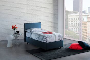 Dmora lit simple Bruna, Lit coffre avec revêtement en tissu, Made in Italy, Ouverture frontale, adapté au matelas cm 80x190, Bleu 1