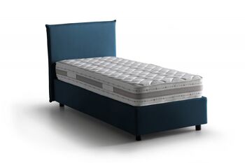 Dmora lit simple Bruna, Lit coffre avec revêtement en tissu, Made in Italy, Ouverture frontale, adapté au matelas cm 80x190, Bleu 3