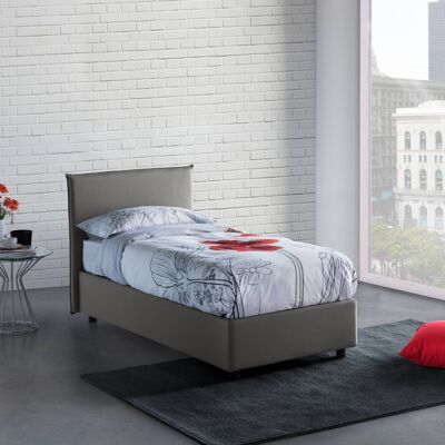 Dmora Letto singolo Bruna, Letto contenitore con rivestimento in tessuto, Made in Italy, Apertura frontale, adatto per materasso cm 80x190, Grigio