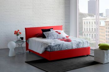 Lit simple Dmora Brunella, Lit coffre avec revêtement en tissu, Fabriqué en Italie, Ouverture frontale, avec matelas 80x190 cm inclus, Rouge 1