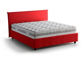 Lit simple Dmora Brunella, Lit coffre avec revêtement en tissu, Fabriqué en Italie, Ouverture frontale, avec matelas 80x190 cm inclus, Rouge 3