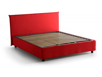 Lit simple Dmora Brunella, Lit coffre avec revêtement en tissu, Fabriqué en Italie, Ouverture frontale, avec matelas 80x190 cm inclus, Rouge 4