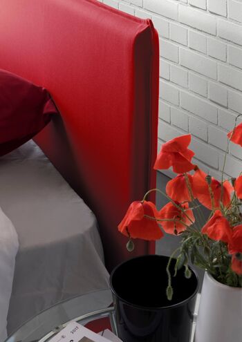 Lit simple Dmora Brunella, Lit coffre avec revêtement en tissu, Fabriqué en Italie, Ouverture frontale, avec matelas 80x190 cm inclus, Rouge 5