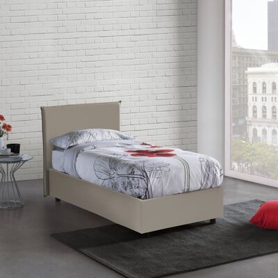 Dmora Letto singolo Brunilde, Letto contenitore con rivestimento in ecopelle, Made in Italy, Apertura laterale, adatto per materasso cm 80x190, Tortora