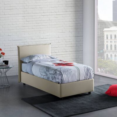 Dmora Letto singolo Candida, Letto contenitore con rivestimento in tessuto, Made in Italy, Apertura laterale, adatto per materasso cm 80x190, Beige