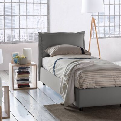 Dmora Letto singolo Carla, Letto contenitore con rivestimento in tessuto, Made in Italy, Apertura frontale, adatto per materasso cm 90x200, Grigio