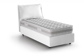 Lit simple Dmora Carolina, Lit coffre avec revêtement en tissu, Fabriqué en Italie, Ouverture frontale, avec matelas 80x190 cm inclus, Blanc 3