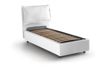 Lit simple Dmora Carolina, Lit coffre avec revêtement en tissu, Fabriqué en Italie, Ouverture frontale, avec matelas 80x190 cm inclus, Blanc 4