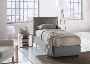 Lit simple Dmora Carolina, Lit coffre avec revêtement en tissu, Fabriqué en Italie, Ouverture frontale, avec matelas 80x190 cm inclus, Gris 1