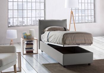 Lit simple Dmora Carolina, Lit coffre avec revêtement en tissu, Fabriqué en Italie, Ouverture frontale, avec matelas 80x190 cm inclus, Gris 2