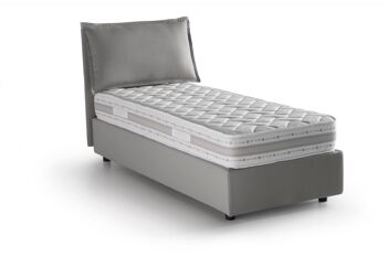 Lit simple Dmora Carolina, Lit coffre avec revêtement en tissu, Fabriqué en Italie, Ouverture frontale, avec matelas 80x190 cm inclus, Gris 3